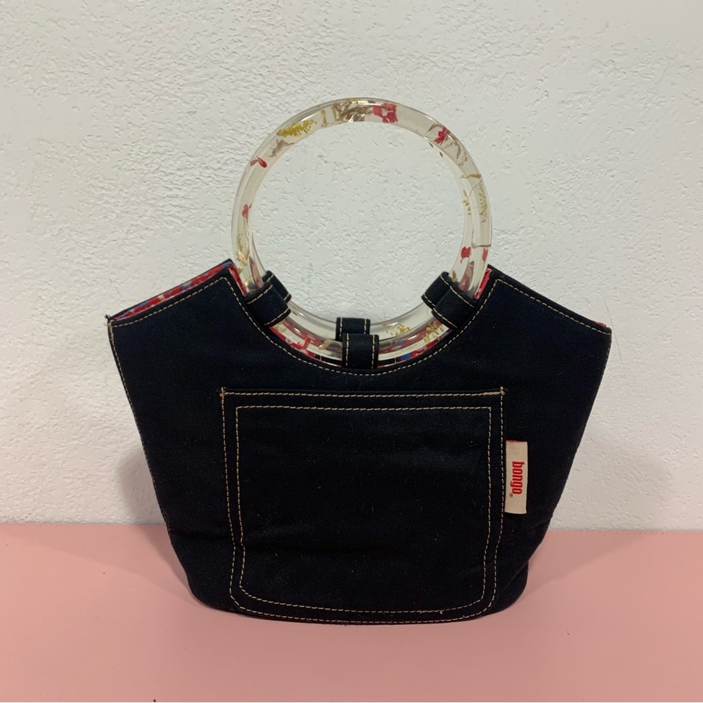 Bongo Black Handbag y2k Plastic handle dried flowers - Picture 1 of 10